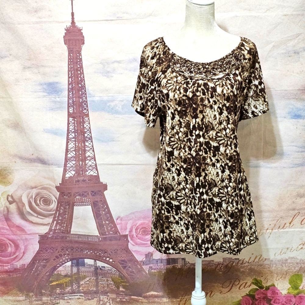 White Stag Brown Floral Women's Blouse Sz XL